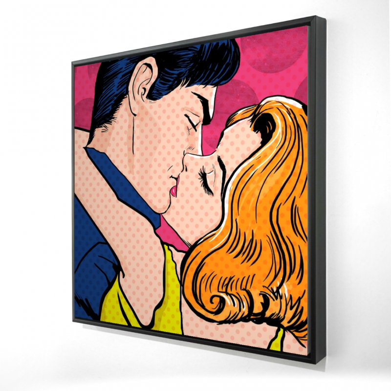 Toile de style Pop Art Couple | Figurine bleue encadrée, H 25,25 po x l 25,25 po