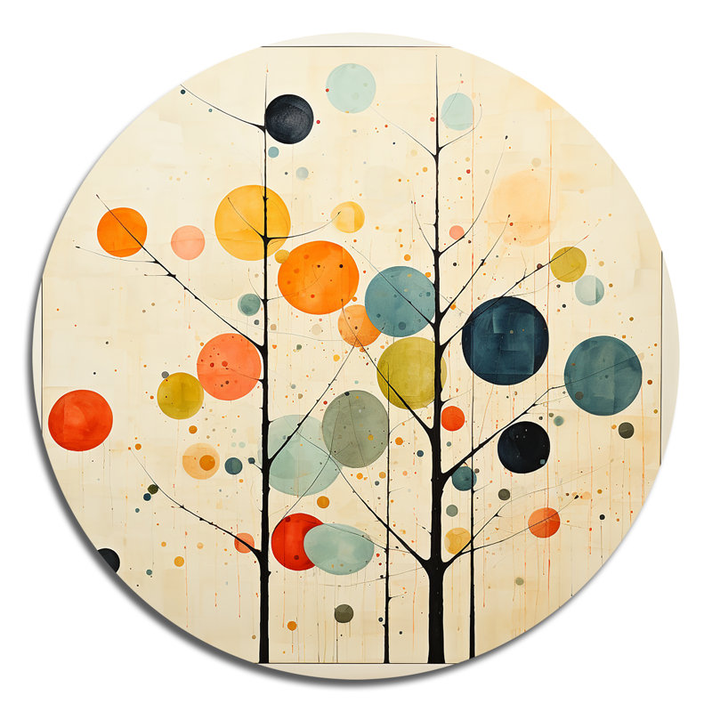 Chef-d'œuvre minimaliste beige du milieu du siècle - Décoration abstraite ronde en métal, H 23 po x l 23 po 