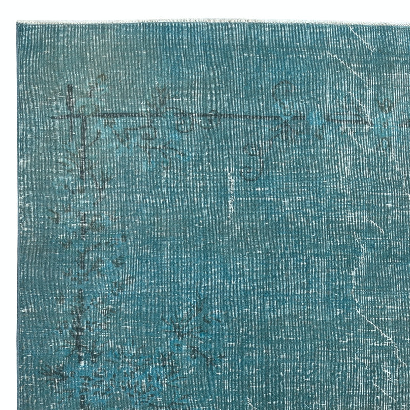 Tapis bleu sarcelle de 6,7 x 10 pi pour l'intérieur moderne, fabriqué à la main en Turquie