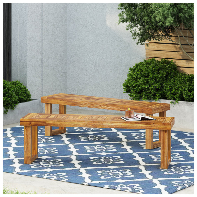 Ensemble de 2 bancs d'extérieur en bois d'acacia Nestor au fini naturel