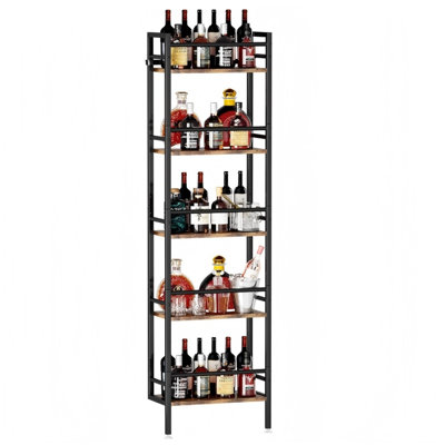 5-Tier Freestanding Wine Rack, 60 Bottles Wine Racks For Wall Mounted,Rustic Brown