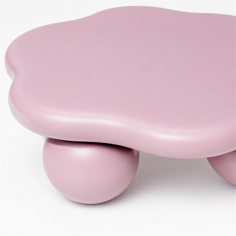 Table basse de 35 po en forme de nuage rose, table basse minimaliste moderne en forme de pétale avec pieds sphériques, table de salon Macaron rose pour enfants et animaux de compagnie compacte pour petit appartement, rose