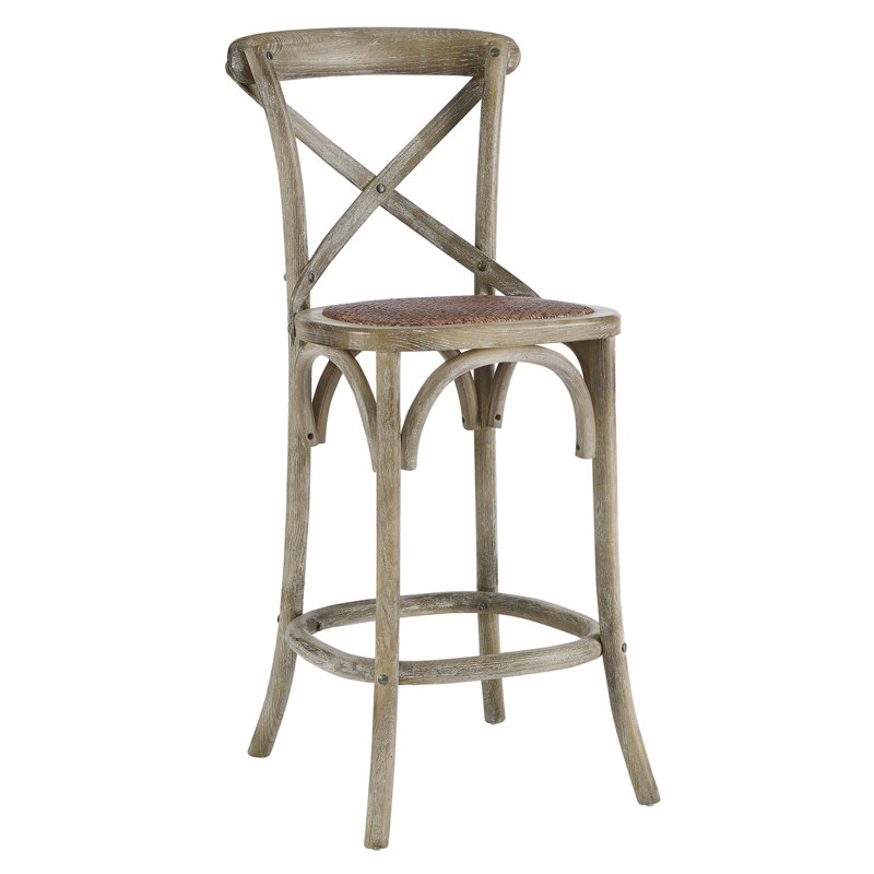 Wicker Counter Stool with Solid Wood Frame