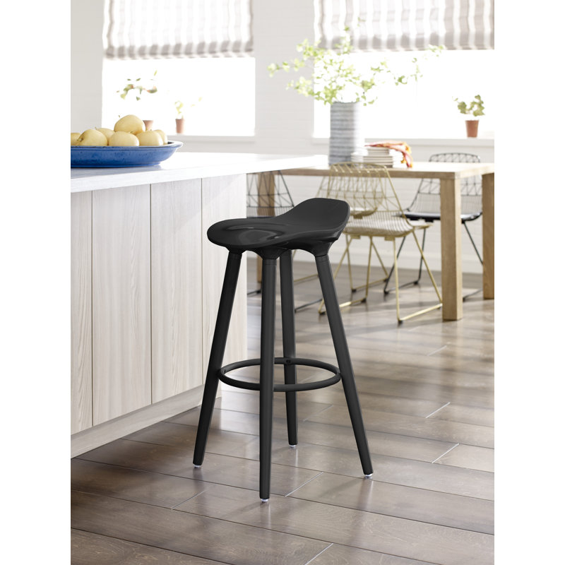 Noir Black Retro Chic Bar Stool with Metal & Wood Accents