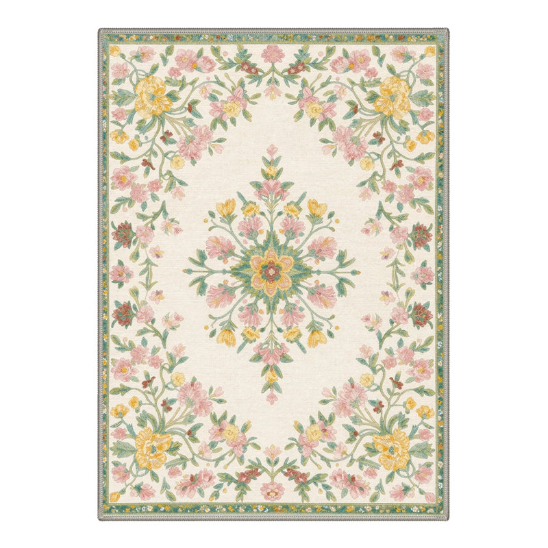 Abadou Verdant Floral Vines Machine Washable Blush Sage Indoor Area Rug With Non-Slip Backing, Rectangle 5' x 7'