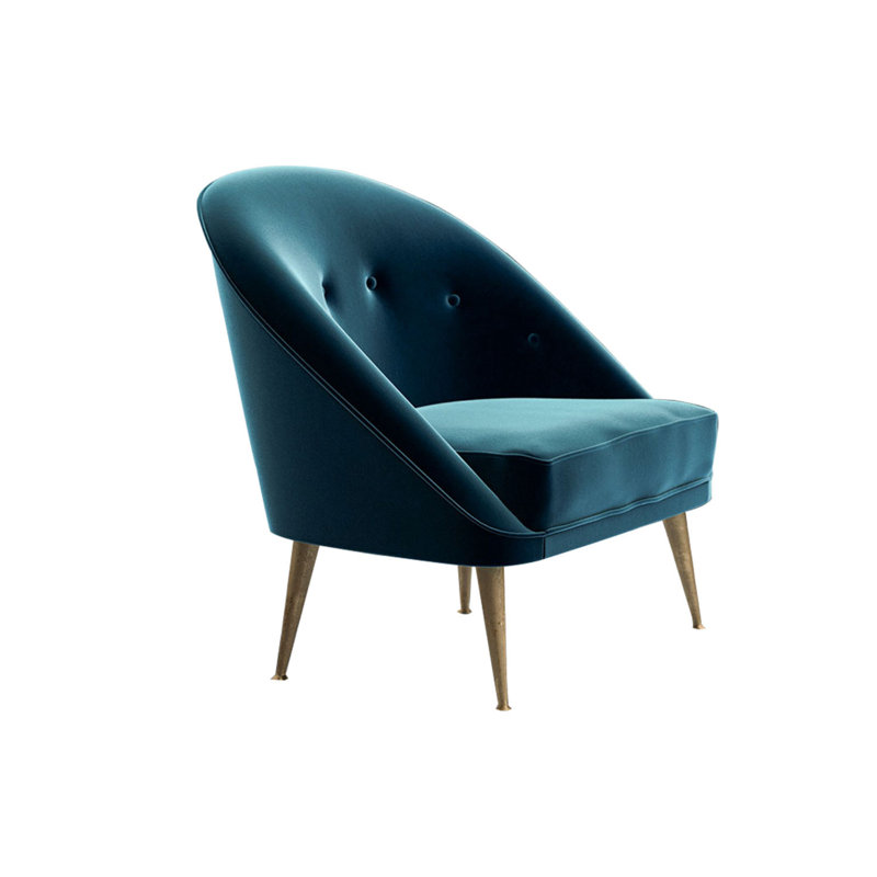 Fauteuil demi-tonneau en velours capitonné l 30,6 po Rimbert
