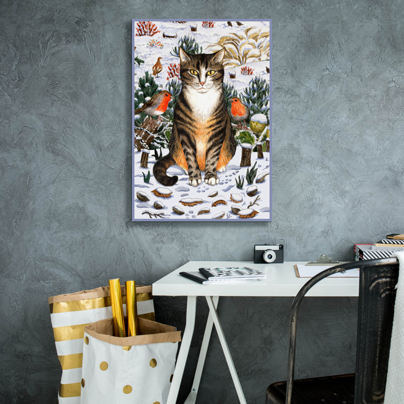  «Winter Tabby Cat With Blue Border» par Gale Pitt, art mural sur toile, 18 po x 26 po, H 26 po x l 18 po