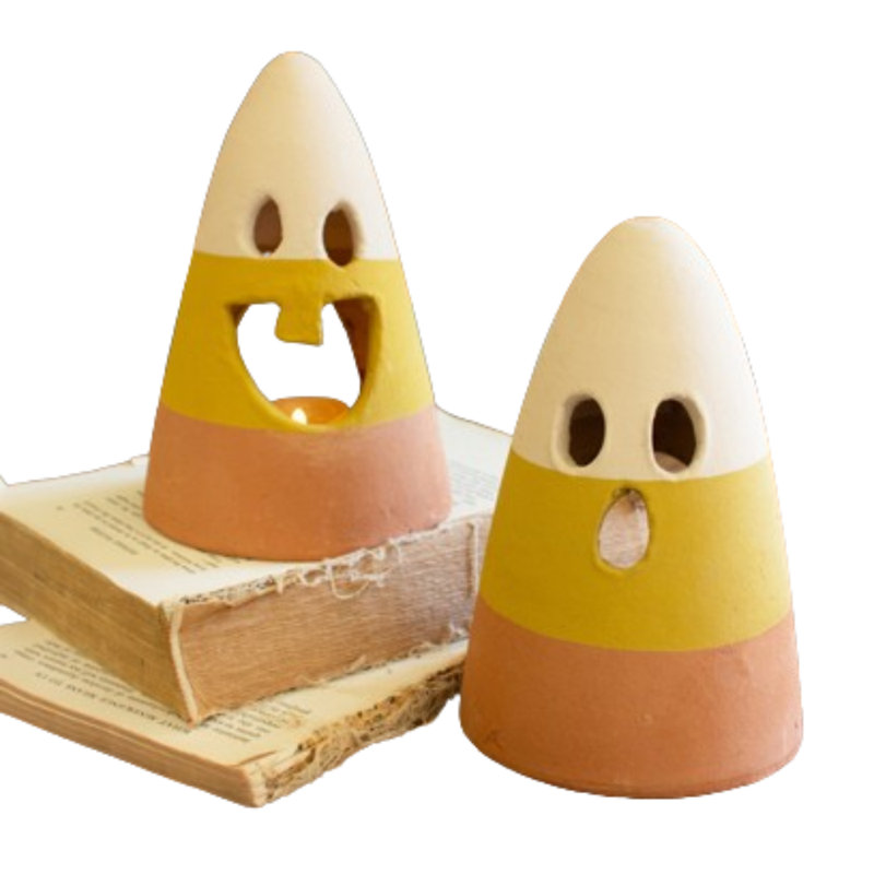 SET OF TWO CANDY CORN LANTERNS