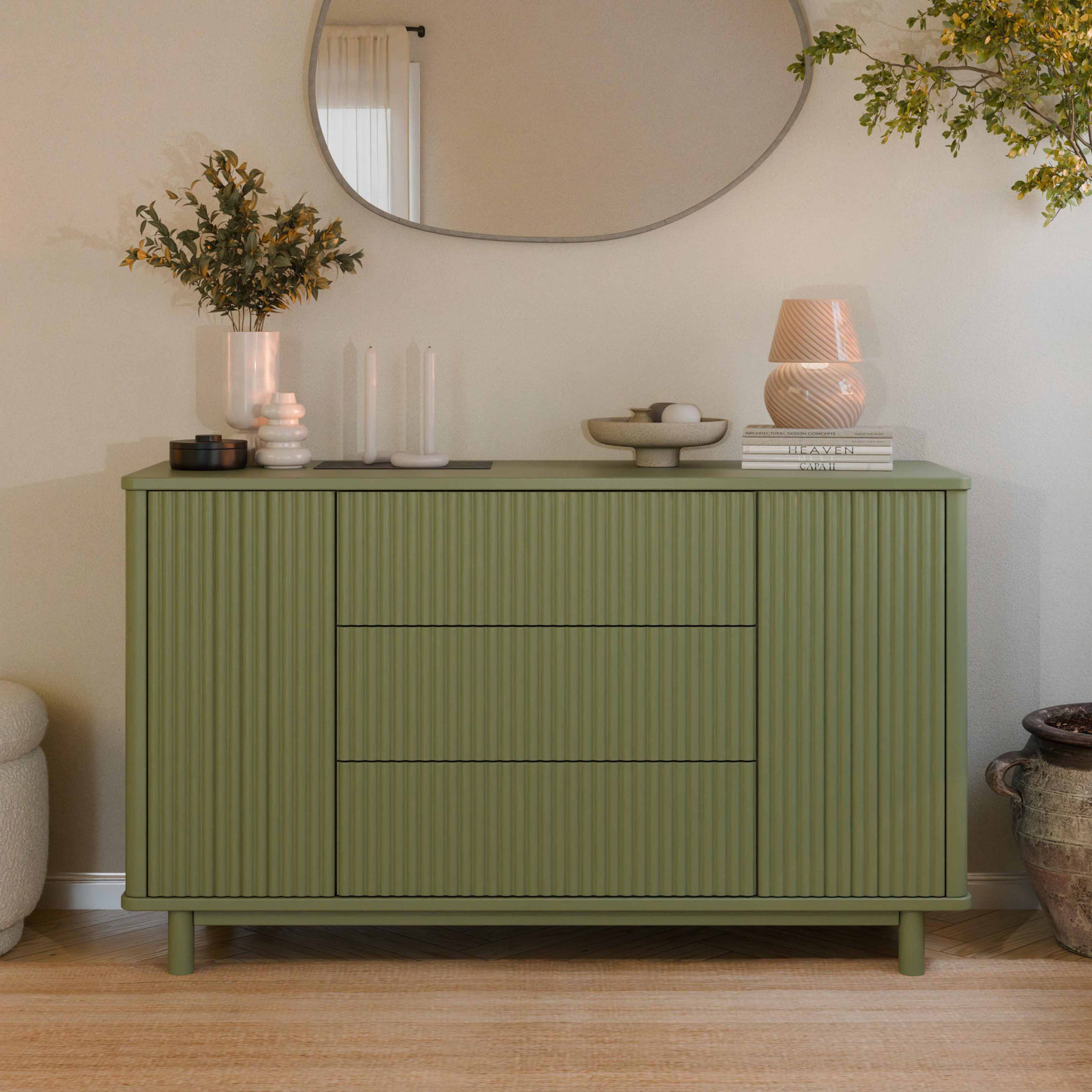 Pogo Tambour Assembled Dresser, Olive