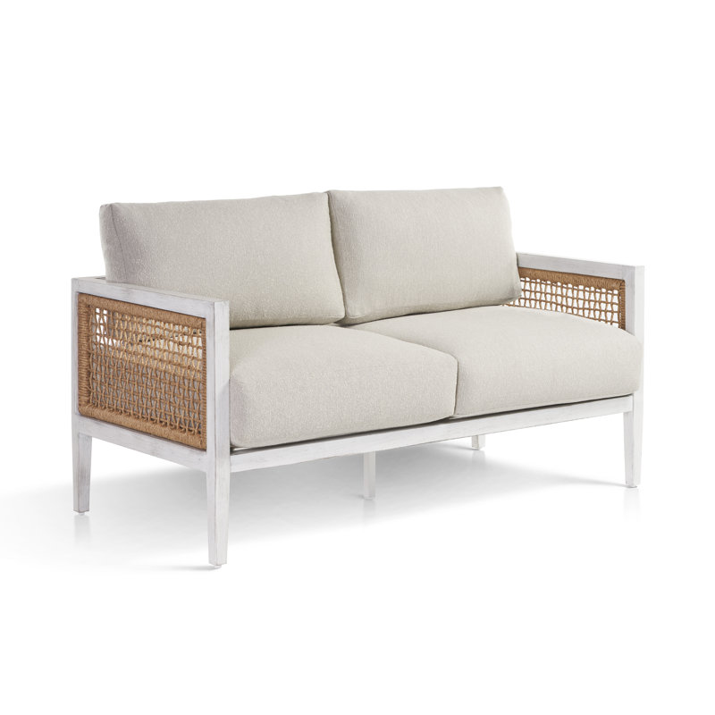 Ronzi 58.5'' Wide Powder Coated Aluminum Loveseat with Cushions, Cast Silver Sunbrella®, White