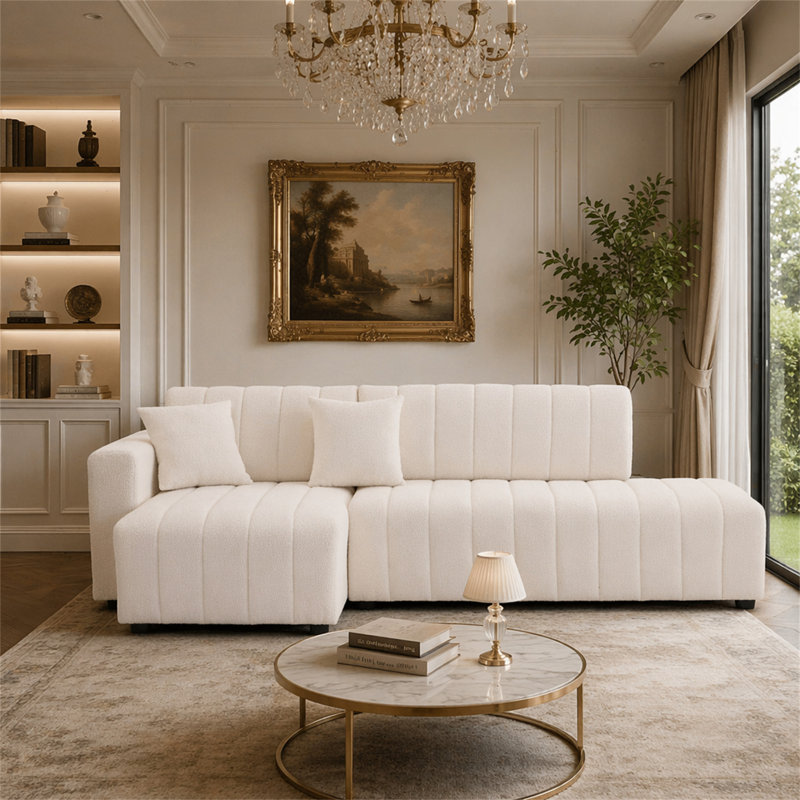 Canapé modulaire en laine faisant face à gauche avec méridienne, Left Hand Facing, Beige