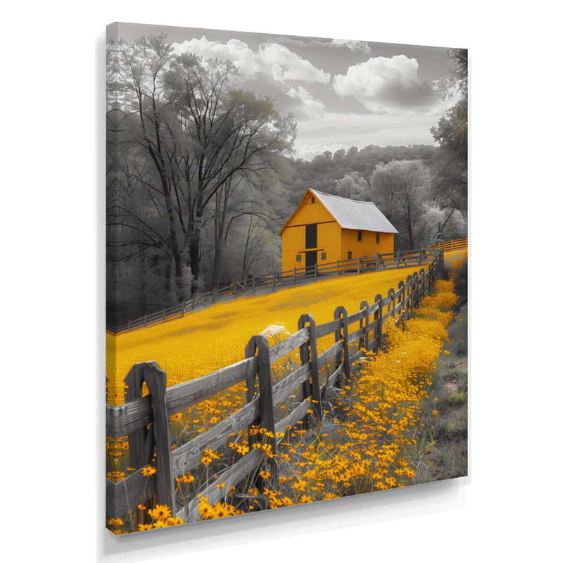 'Yellow Grey Autumn Vintage Vista Barn I - Barn Wall Art Print, H 40 po x l 30 po x P 1,5 po, Toile tendue