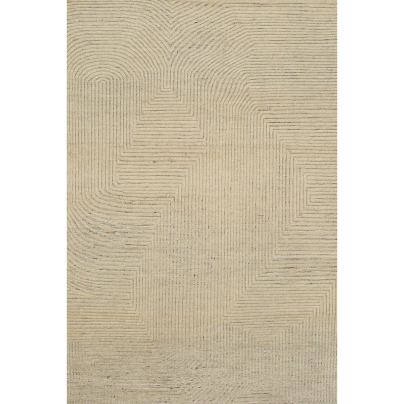 Tapis ivoire en laine noué à la main Celia Lila, Rectangulaire 8 pi x 10 pi