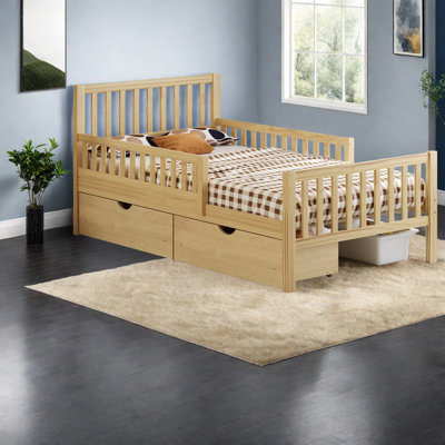 Lit plateforme simple en bois avec tiroirs de rangement peu encombrant, naturel