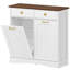 Armoire à double poubelle avec 2 tiroirs, rangement pour poubelle inclinable, armoire pour îlot de cuisine autoportant avec portes rabattables