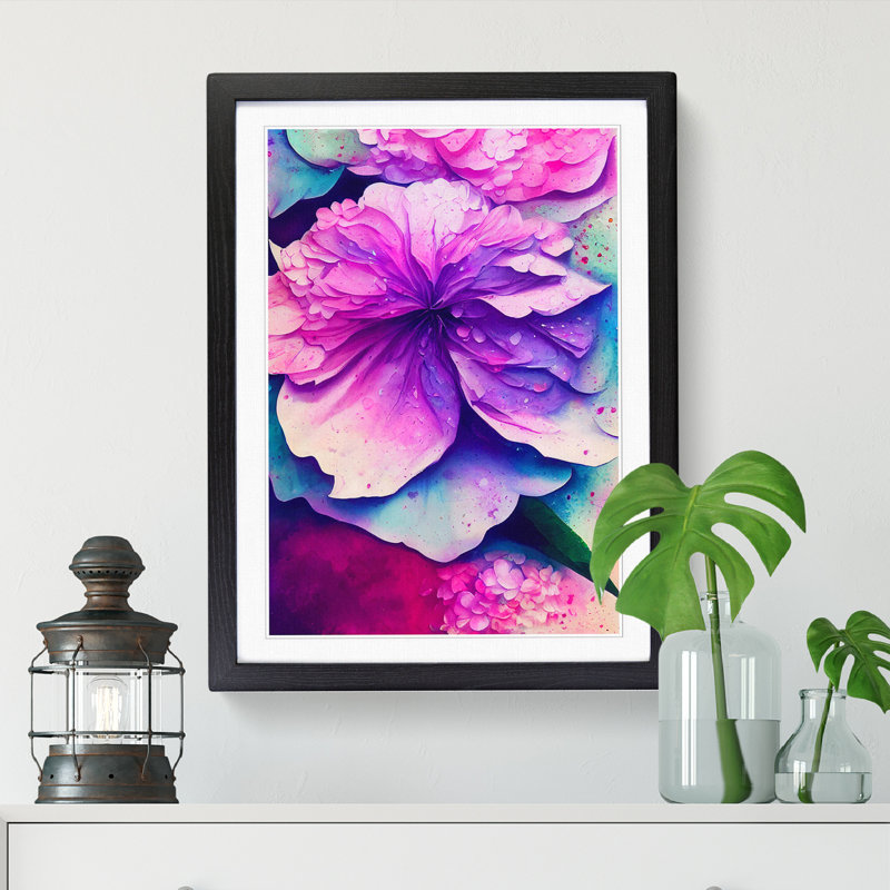 Nowaczyk Hydrangea Flower Paint Splatter Vol.2 - Picture Frame Print, Black, 64cm H x 46cm W x 2cm D