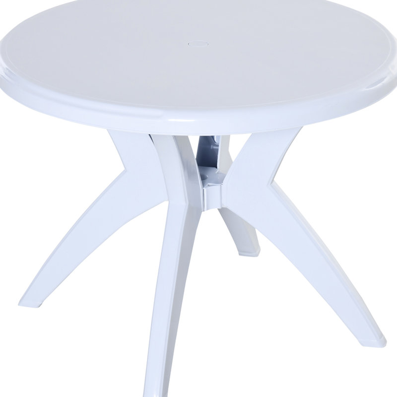 Table bistro d'extérieur, ronde en plastique de 37,08 po avec trou pour parasol, pour le café du matin, pour les fêtes sur le balcon, table blanche de 88 lb pour un bon bain de soleil, une conversation au bord de la piscine, pas de plateau collant