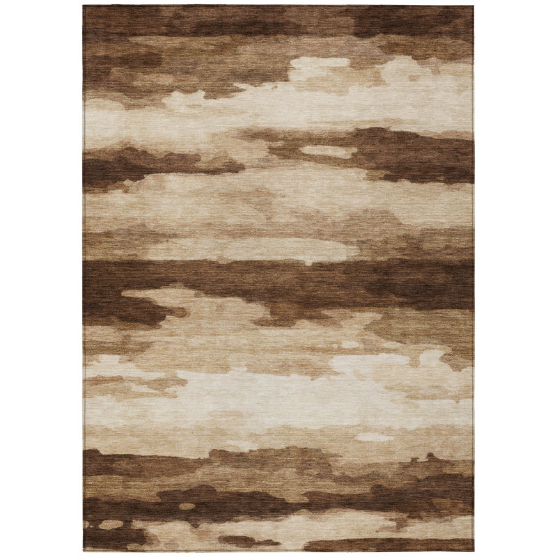 Machine Washable Indoor/Outdoor Chantille ACN2876 Abstract Rug, 10' x 14', Chocolate