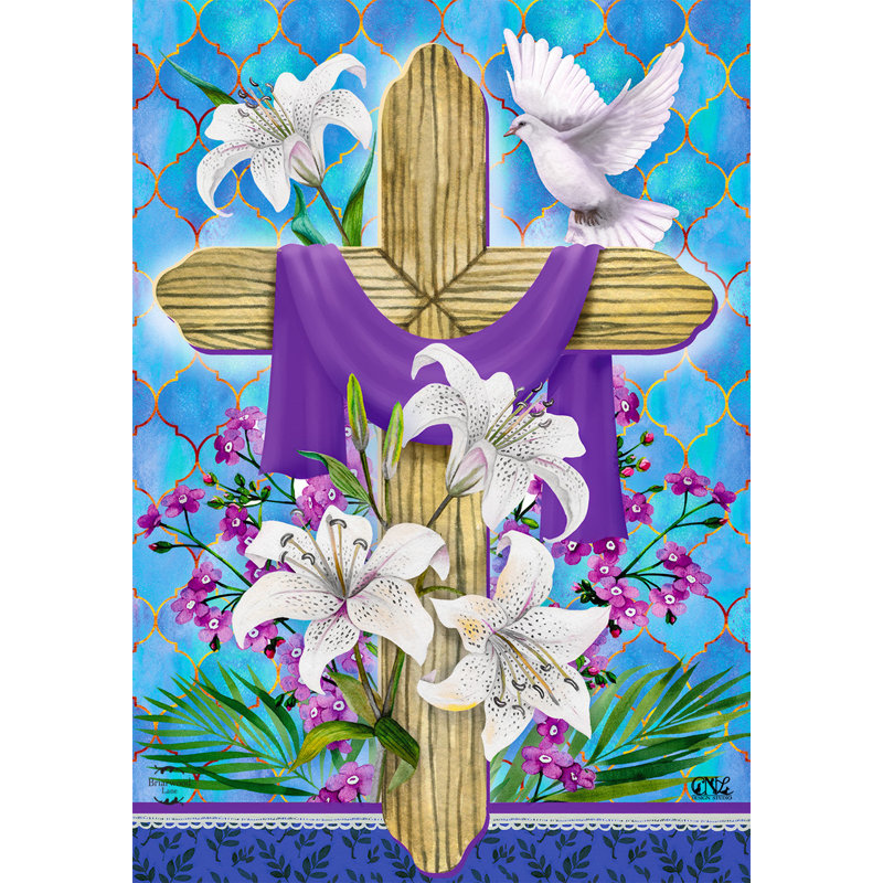 Drapeau de jardin Duard Lily Cross Holiday, Brun / bleu / violet