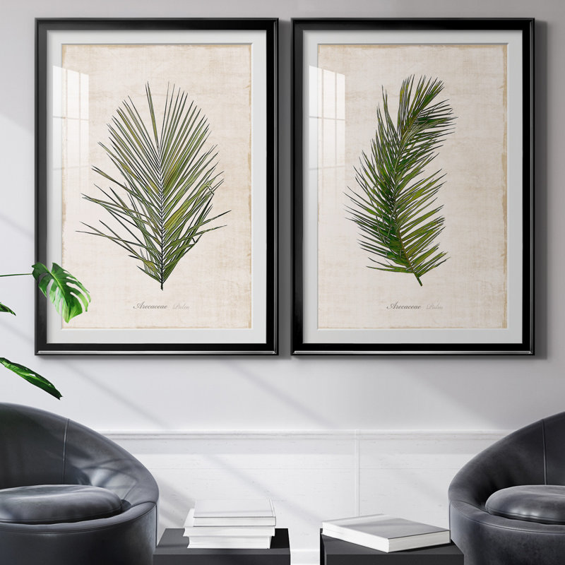 Palm Botanical I - ensemble de 2 impressions, H 26,5 po x l 73 po, Impression encadrée avec passe-partout, Noir