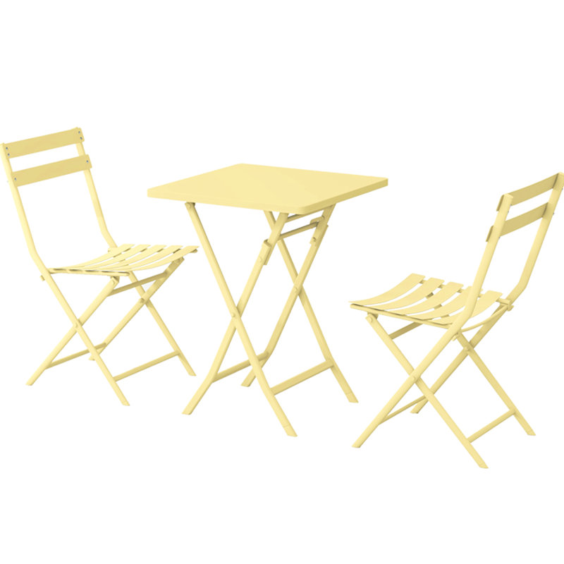 3 Piece Foldable Patio Bistro , Yellow. Metal Frame, And Rust-. Space For Outdoor Living Areas, Bistros, Balconies. Easy Setup Yellow 3 - Chairs Square Table, Pool Areas