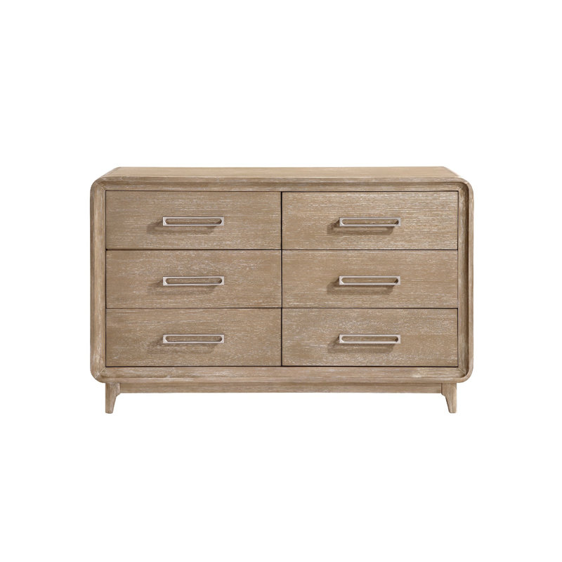 Commode Wily, 62 pouces, 6 tiroirs avec poignées en nickel, brun naturel