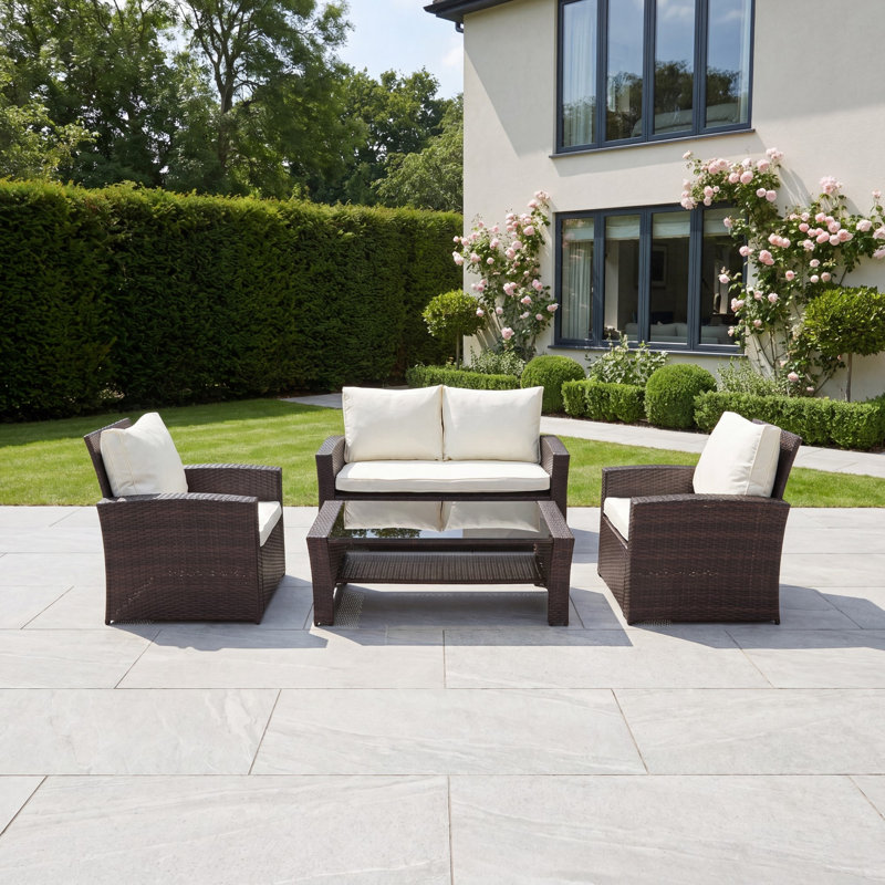 Pallini 4 Piece Rattan Patio Set, Brown & Cream