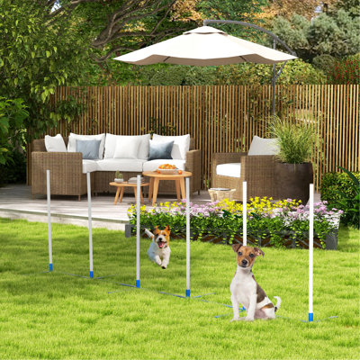 Dog Agility Weaves Poles - Enhance Puppy's Flexibility, White Plastic, With Storage Bag, 120"L X 23.5"D 37"H Fully Adjustable Puppy Training Promote Physical Activity Fortitude,