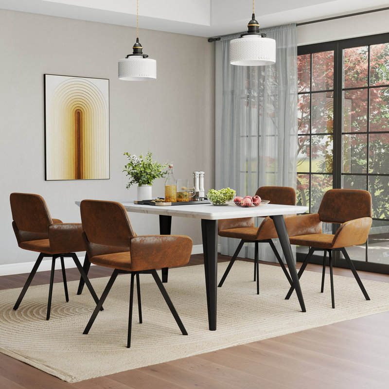 Corso Adelene Elegant 5-Piece Dining Table Set for 4,  Modern Rectangular Dining Table with 4 Swivel Upholstered Chairs for Dining Room