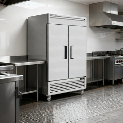 Coolake 54" W Commercial Freezer, 49 Cu Ft Soild Door Upright Freezer With 8 Adjustable Shelves, Frost-free Stainless Steel Industrial Reach-in Freezer For School Restaurant Church Prep Kitchen