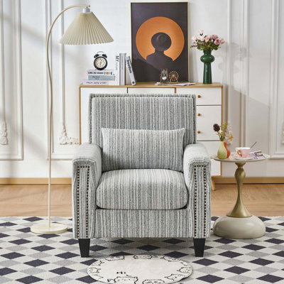 Chaise d'appoint rayée avec garniture cloutée - gris et blanc
