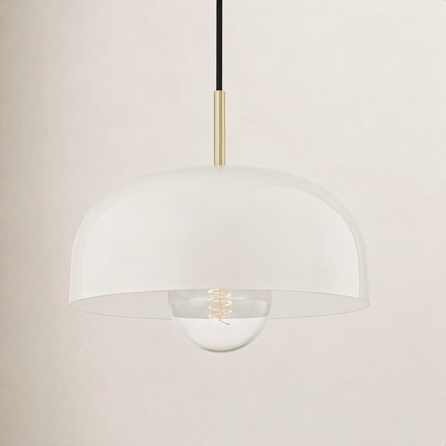 Avery Single Light Pendant, Cream, Aged Brass, 5.75" H x 14" W x 14" D