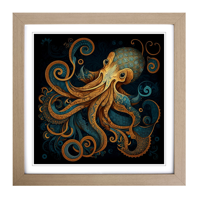 Octopus Paisley Art - Framed Print, Oak