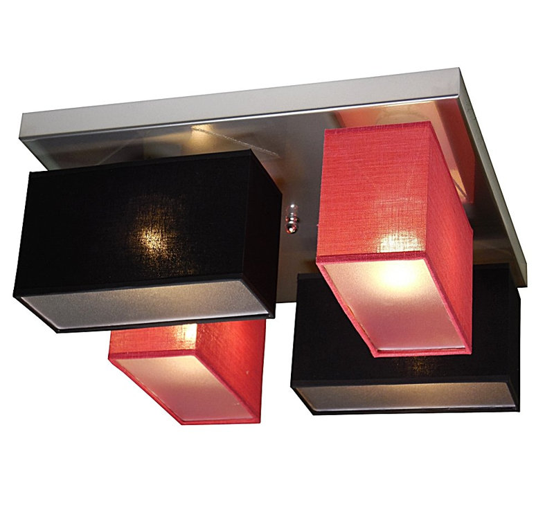 Partridge Fabric Semi Flush Mount, Black/Red