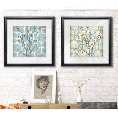 Silhouette & Pattern I - Matted and Framed Under Acrylic Glass, Set of 2, Large Living Room Wall Art