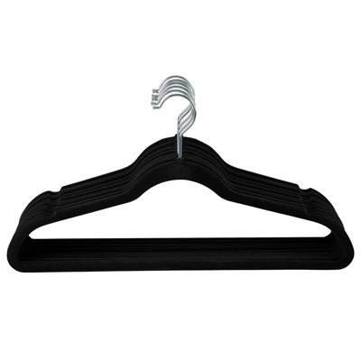 Laura Ashley Black Velvet Hangers 10 Pack - Black Color | Non Slip Flocked Suit Hangers | Space Saving Closet Organizer | Heavy Duty Slim Hangers