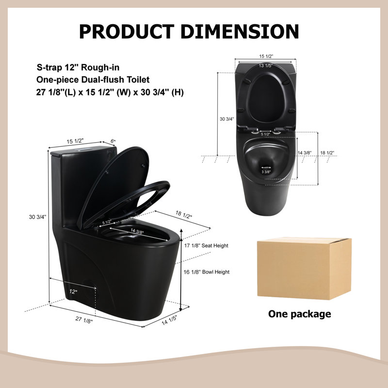 Toilette allongée une pièce à hauteur de chasse 1,1 / 1,60 GPF