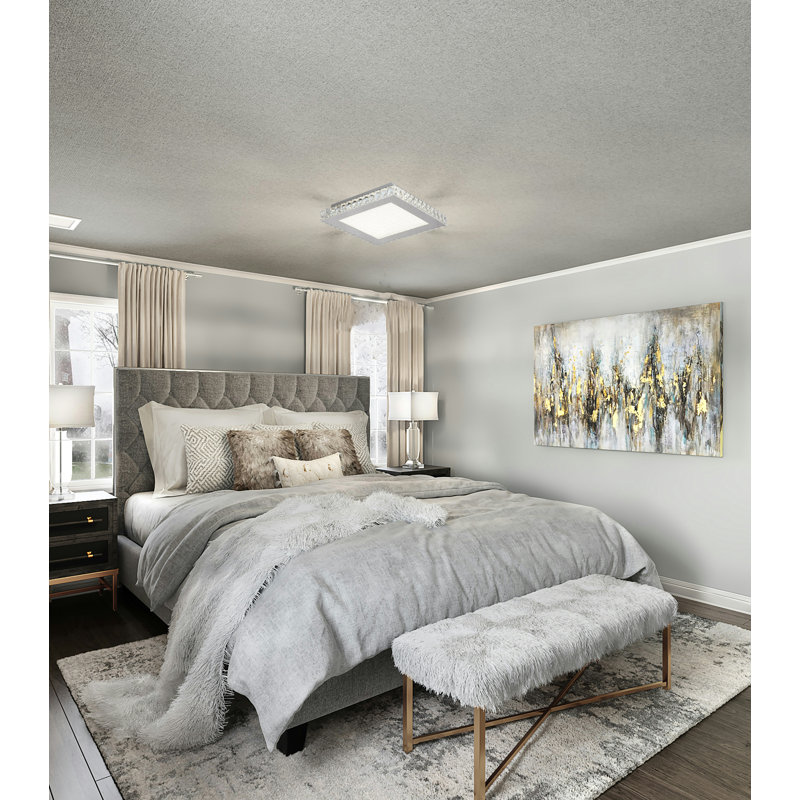 Miyamoto Modern 1 Light Chrome Crystal Square Flush Mount, 3.5" H x 17" W x 17" D