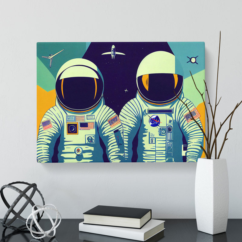 Two Retro Astronauts Vol.1 - Wrapped Canvas, 35cm H x 50cm W x 3cm D