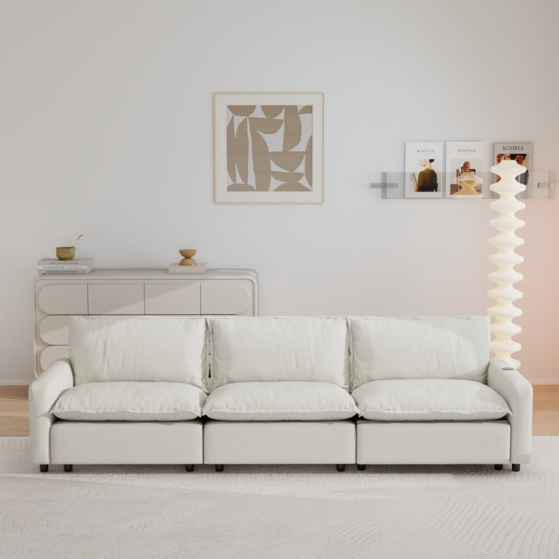 3-Piece Modular Linen Power Reclining Sectional Sofa With Zero-Gravity, Beige