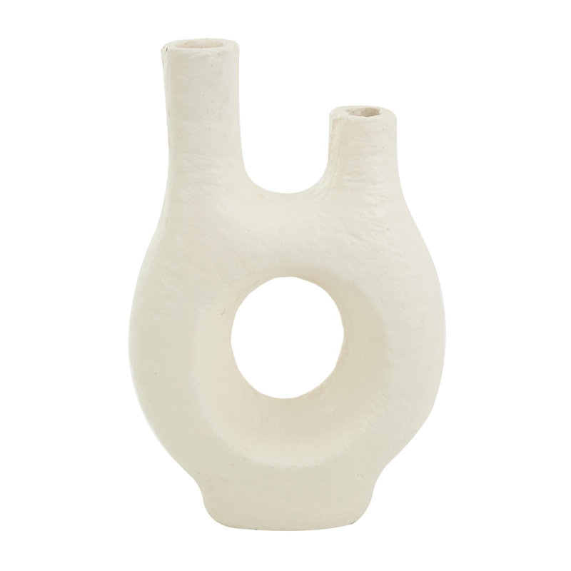 Paper Mache Abstract Rounded Decorative Vase with Double Openings, 14.35" H x 9.10" W x 3.8" D
