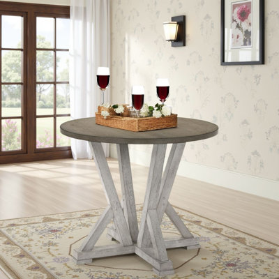 Table à hauteur de comptoir Koe, plateau rond brun de 48 po, base à piédestal blanc