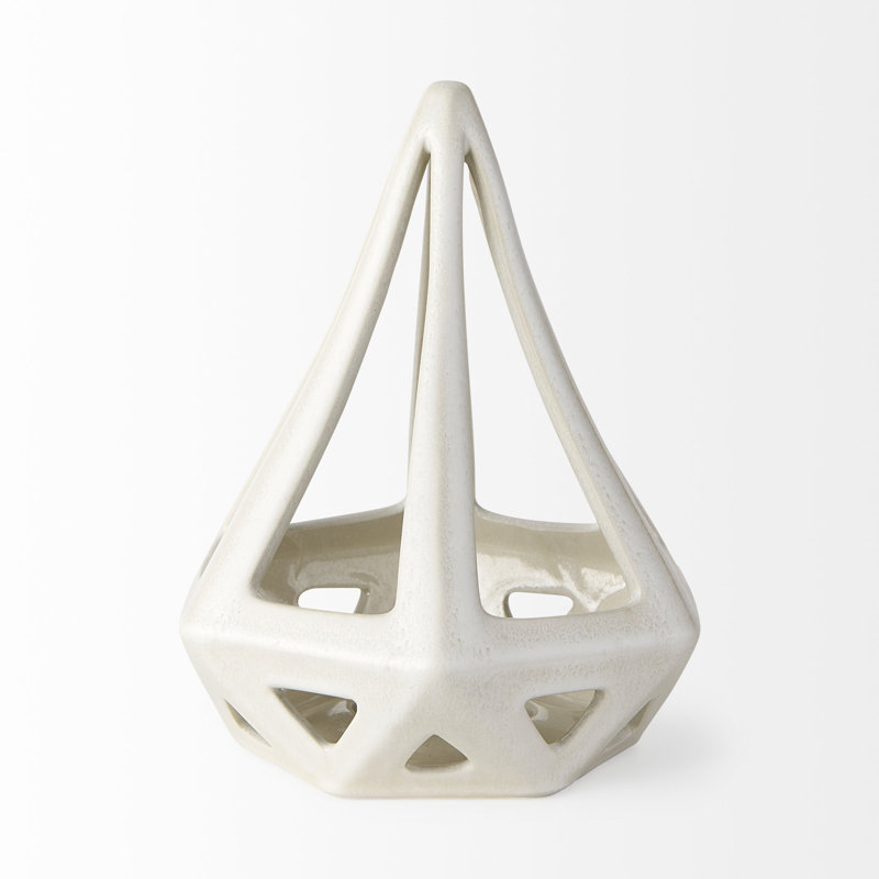 Sculpture conique en céramique émaillée blanche craquelée, Blanc