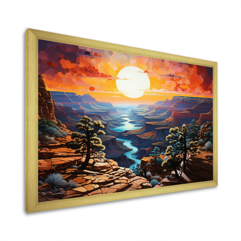 «Canyon Luminosité Pointillism I» sur toile, H 30 po x l 40 po x P 1,5 po, Encadrement doré