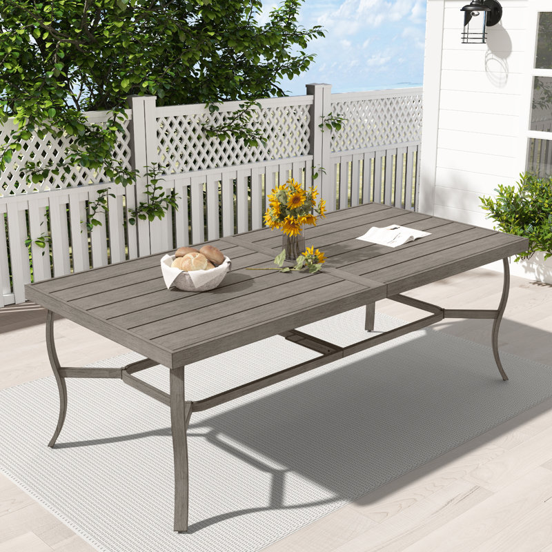 Colby Rectangular Aluminum Outdoor Dining Table With Umbrella Hole, Gray, 28.7"H x 84.1"L x 39.8"W