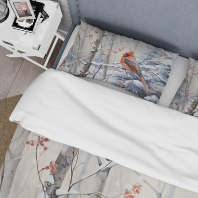 Canada Red Cardinal Bird Winter Wonderland I - Animals Duvet Cover Set