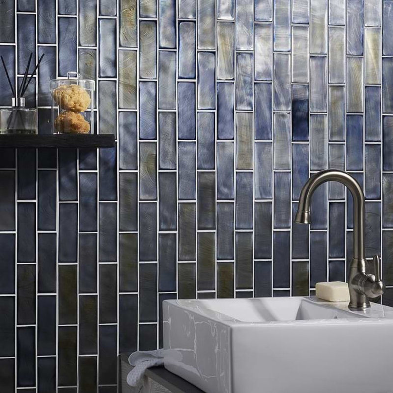 Magico 12x12 Iridescent Polished Glass Mosaic Tile, Night Black