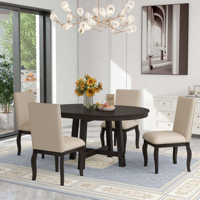 Table extensible et 4 chaises rembourrées pour la salle à manger et le salon