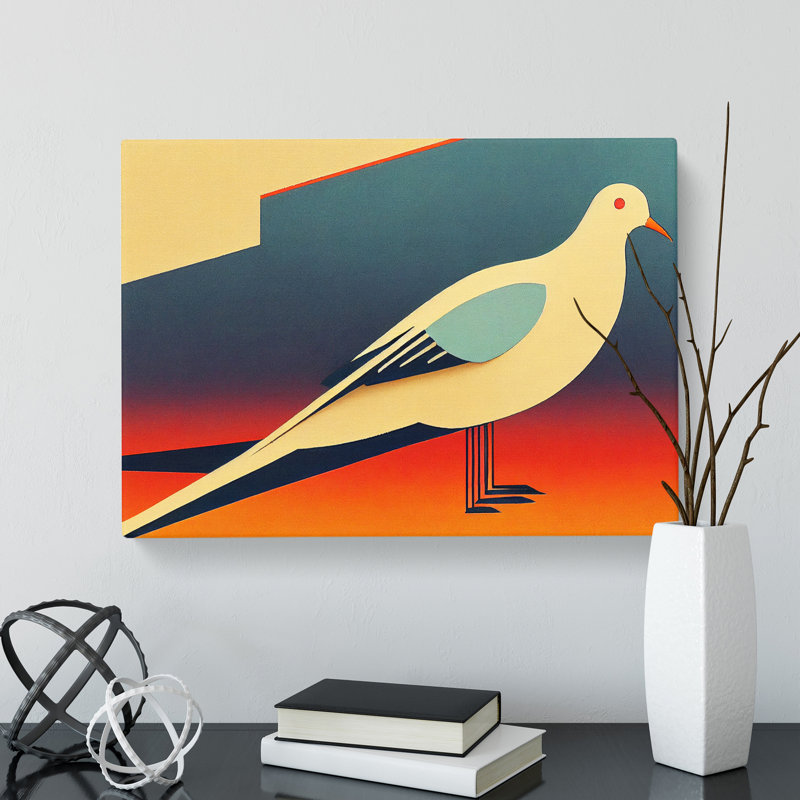Dove Bird Art Deco Style Abstract - Wrapped Canvas Print, 35cm H x 50cm W x 3cm D