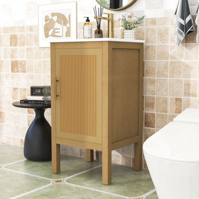 Meuble-lavabo moderne compact avec lavabo en céramique, tablette réglable et porte à fermeture en forme de vague